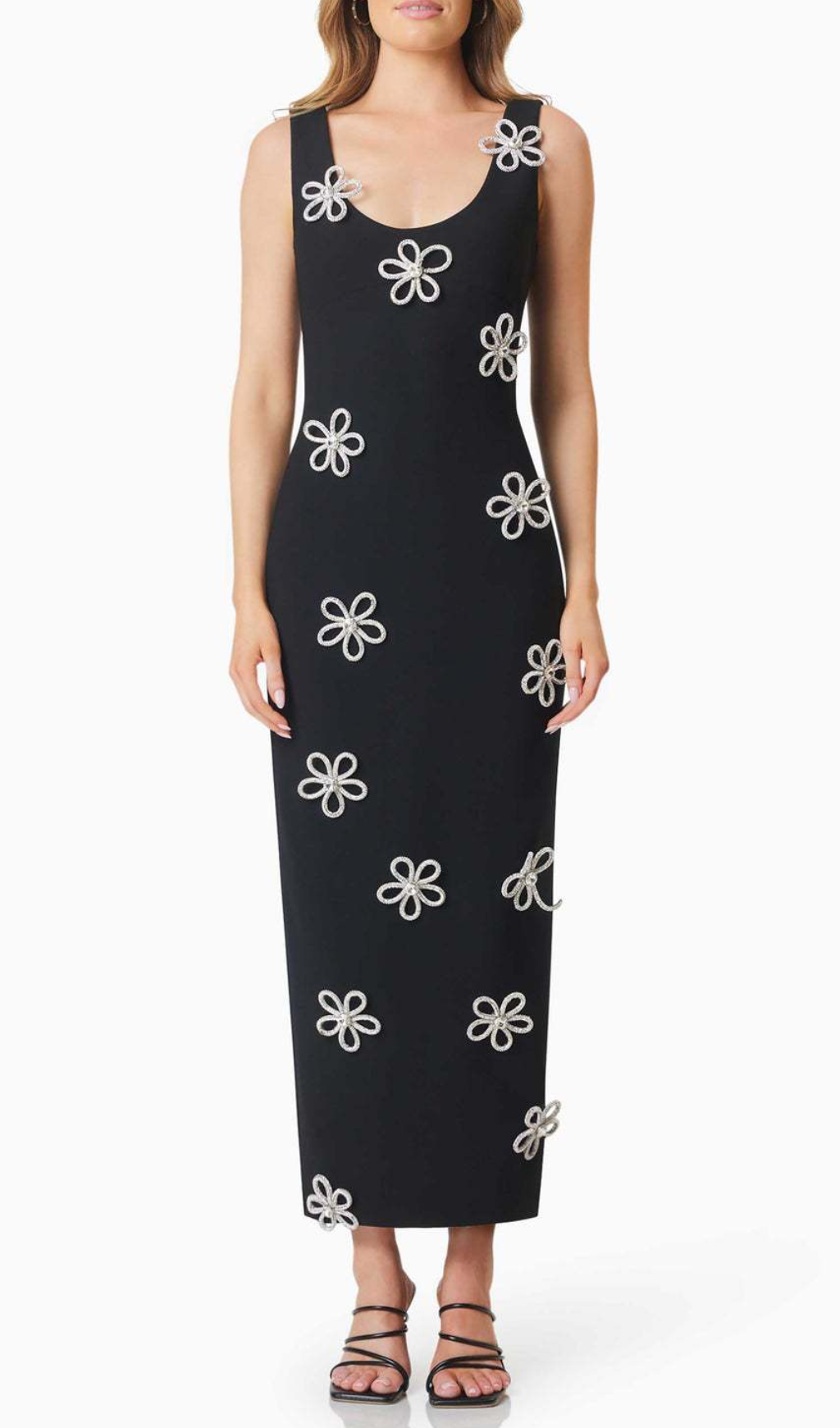 Fashionslee Women Hunt Black Strappy Flower Bandage Maxi Dress