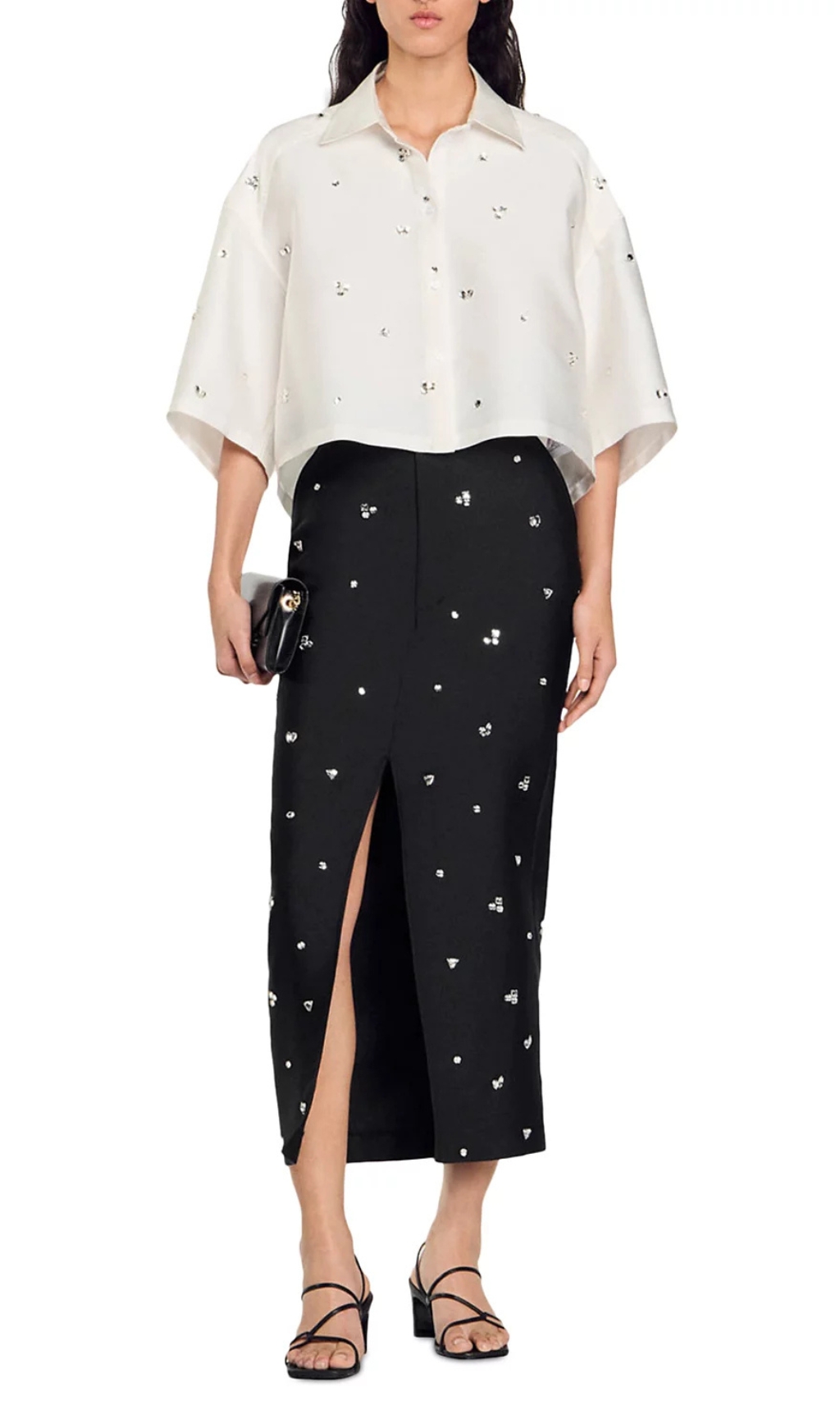 Fashionslee Women Mentissa Oversized Cropped Embellished Shirt