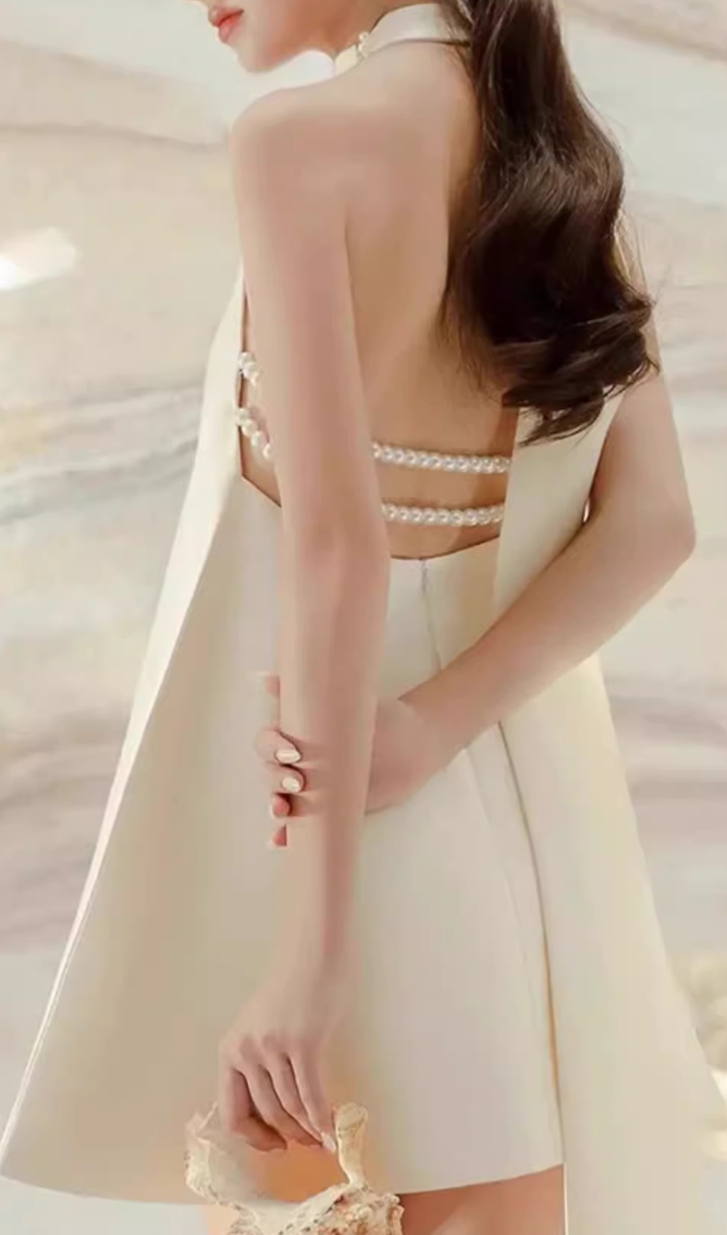 Fashionslee Women Elisa Halterneck Pearl Backless Mini Dress
