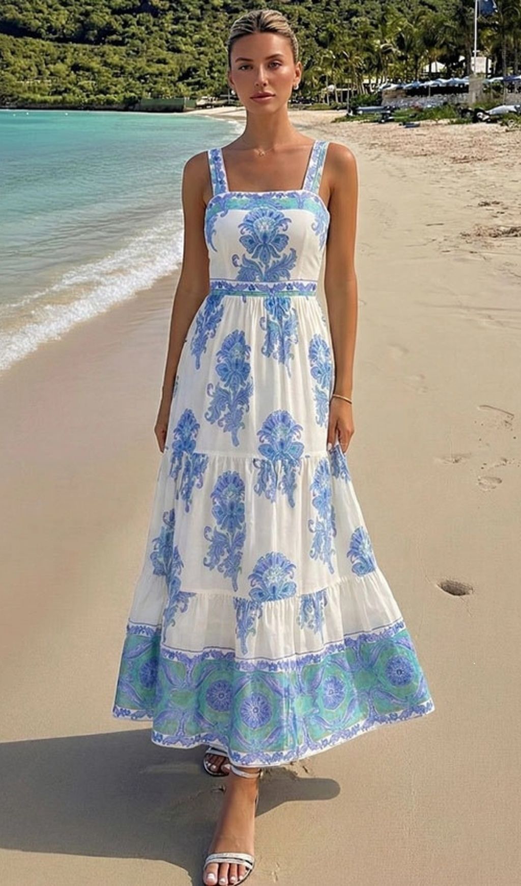 69e48799d0cc23de611f46d5a2c3c57e.jpg Fashionslee Women Kristina Blue Printed One-Piece Swimsuit & Skirt Set