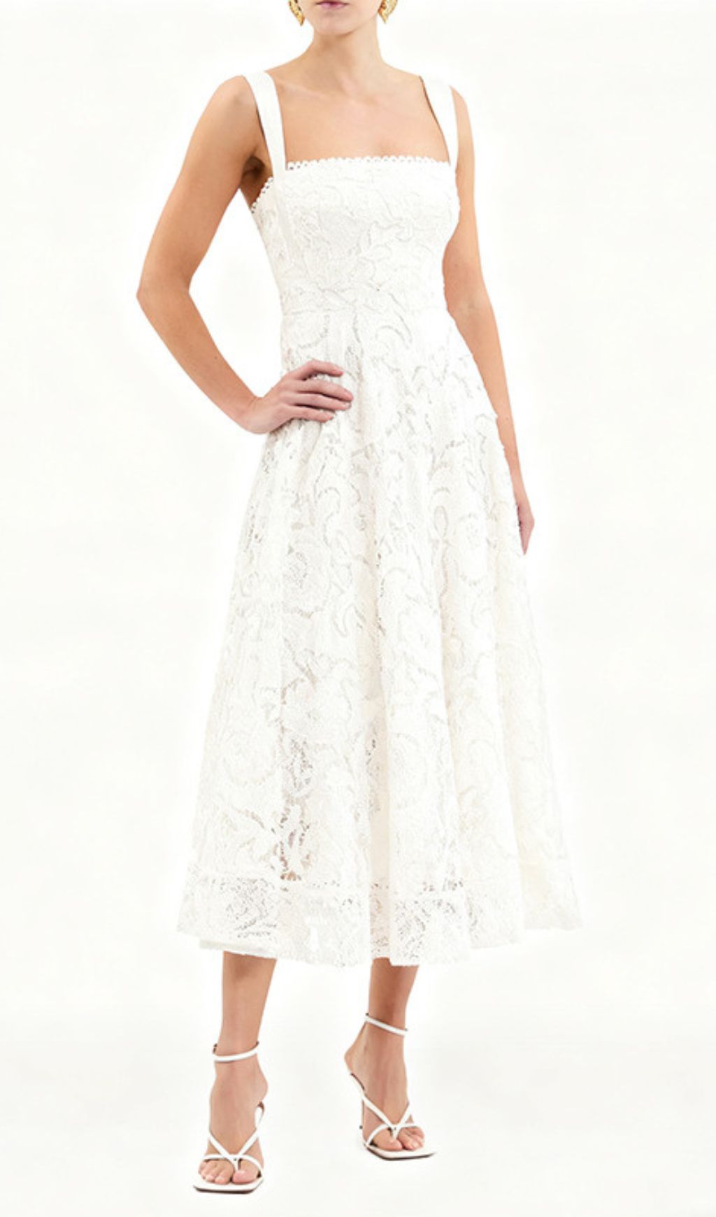 Fashionslee Women Jenelle White Strappy Embroidery Midi Dress