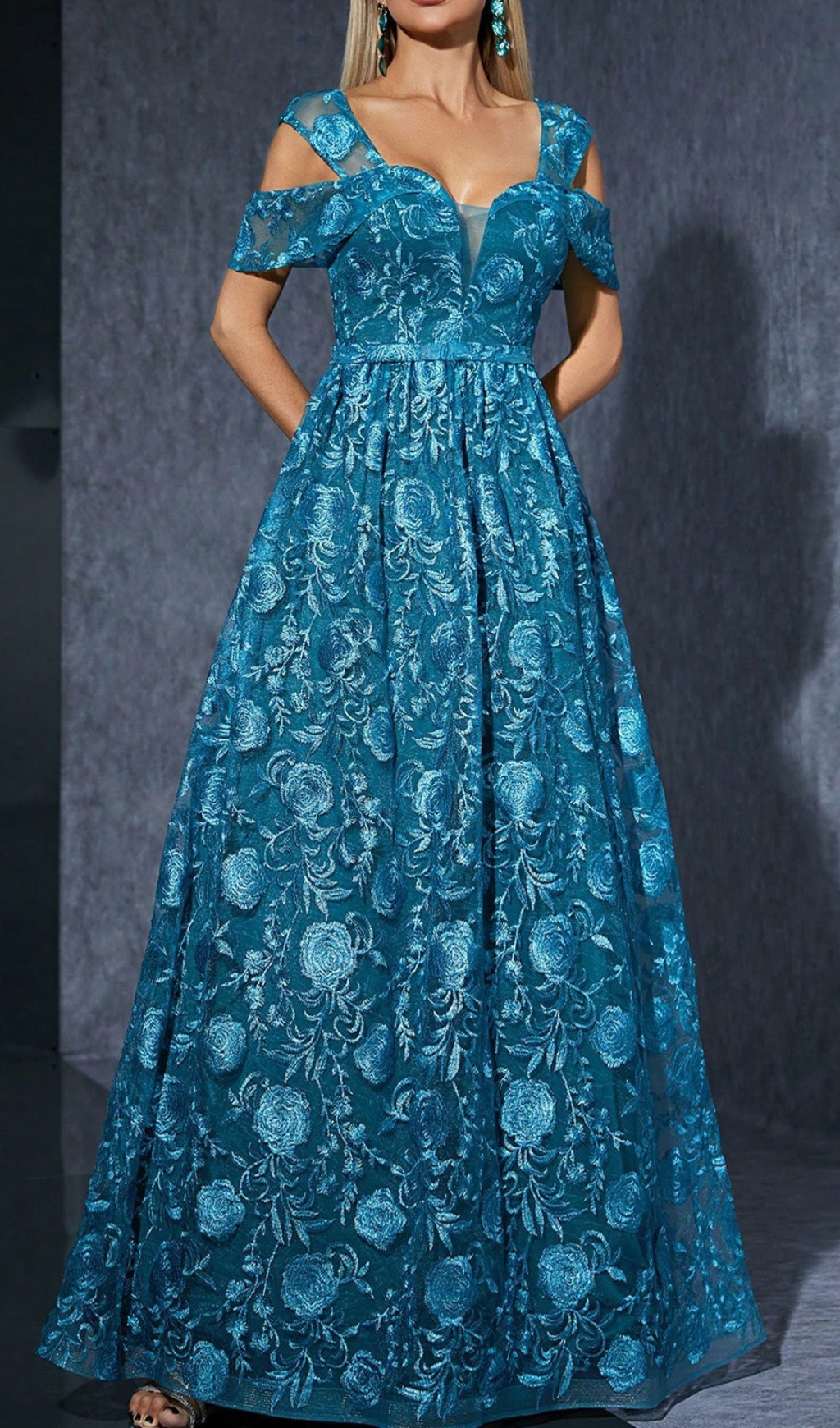 Fashionslee Women Dione Blue Flower Embroidery Maxi Dress