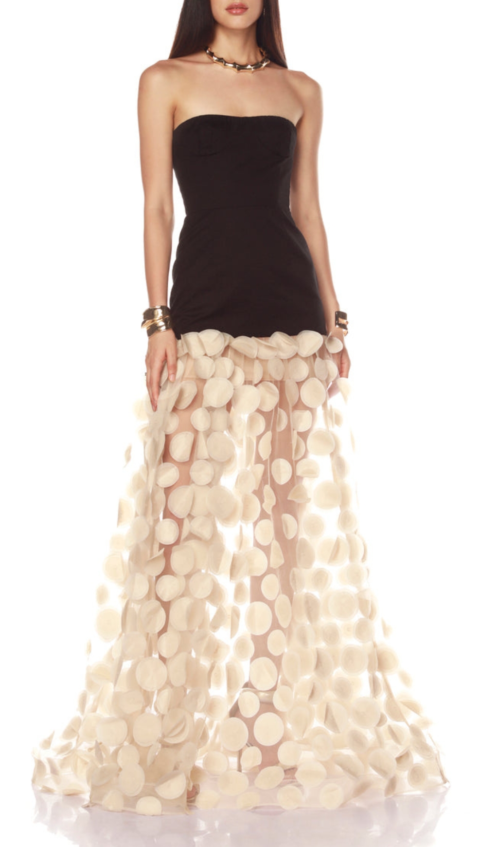 6a0606d185b68edf4e3d74506e7246b8.jpg Fashionslee Women Duffy Strapless Mesh Dot Maxi Dress