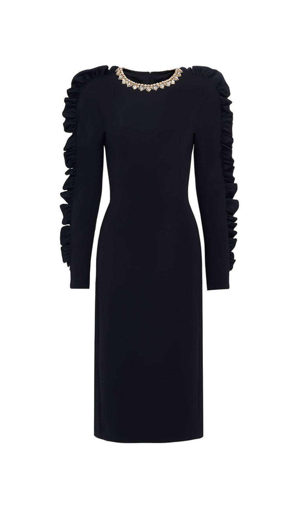 Fashionslee Women Hallie Black Crystal Long Sleeve Midi Dress