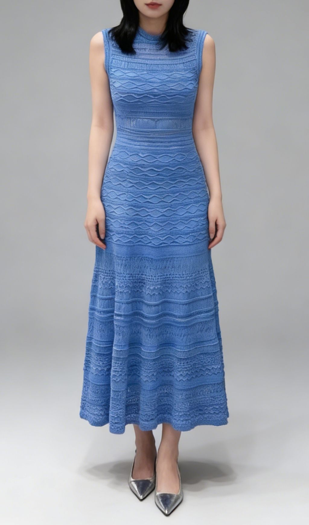 Fashionslee Women Karinna Blue Knit Midi Dress