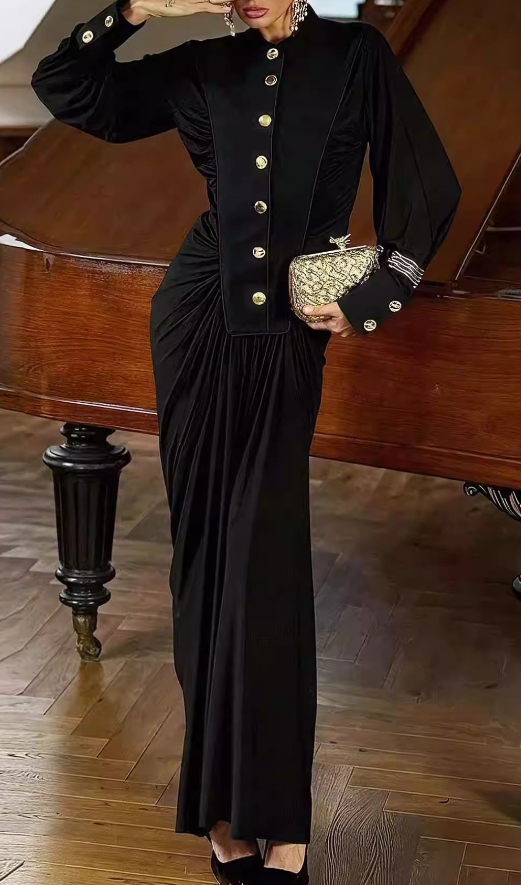 Fashionslee Women Hikari Long Sleeve Ruched Maxi Dress