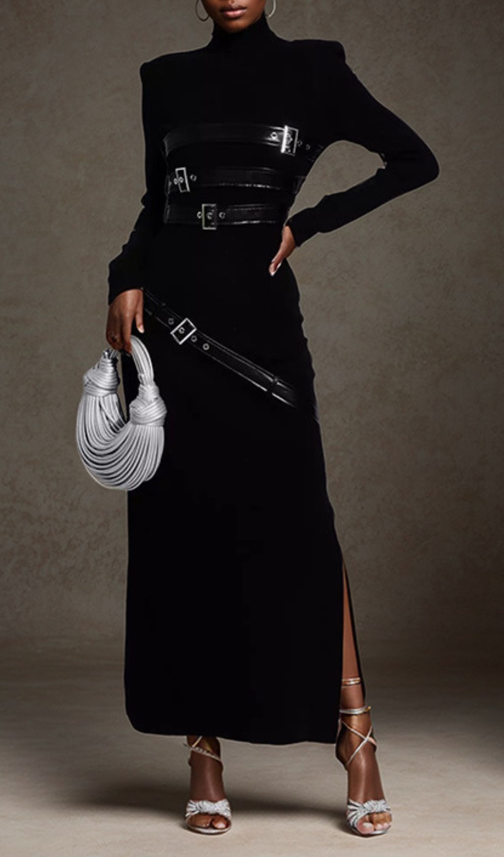 Fashionslee Women Isai Black Belt Long Sleeve Maxi Dress