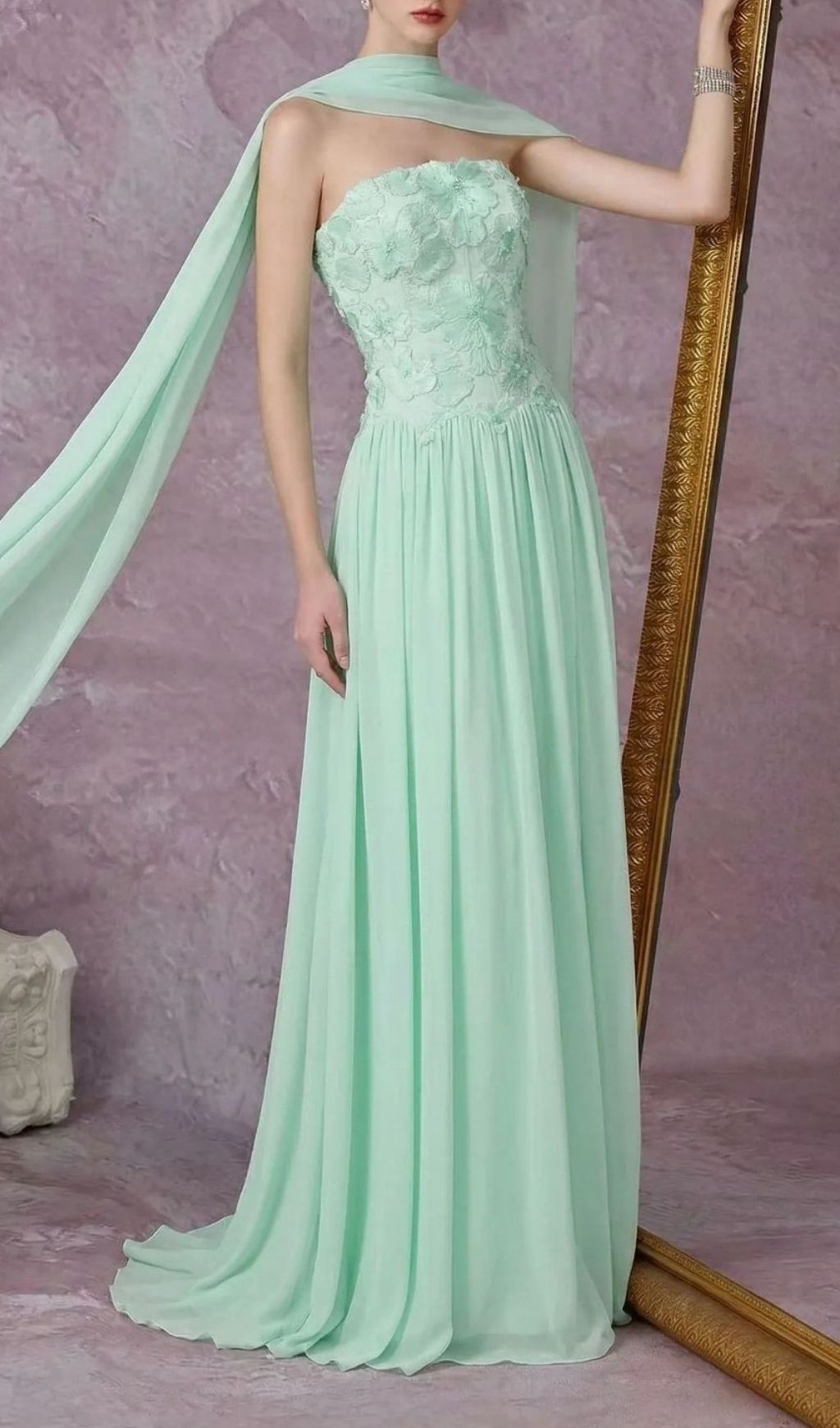 Fashionslee Women Kenley Green Strapless Flower Maxi Dress