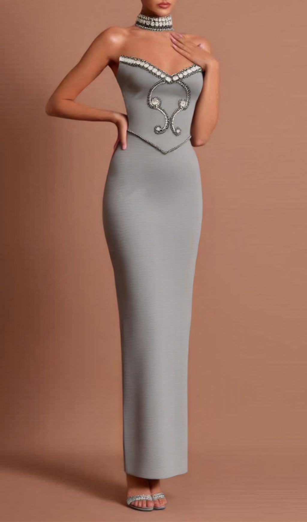 Fashionslee Women Grete Strapless Diamante Bandage Maxi Dress