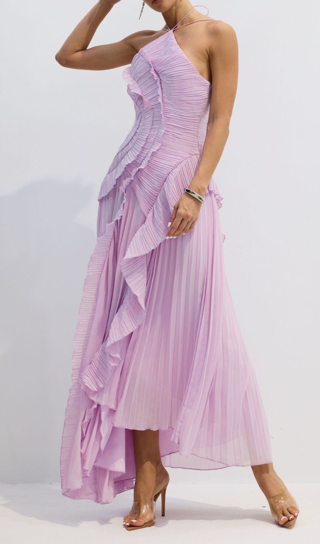 Fashionslee Women Finneas Purple Halter Pleated Maxi Dress
