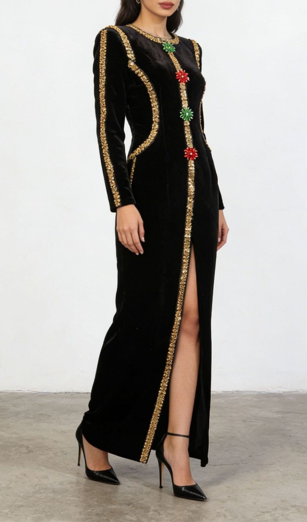Fashionslee Women Kendria Black Sequin Velvet Maxi Dress