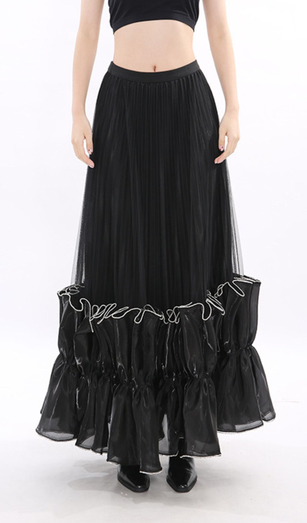 Fashionslee Women Jettie Black Mesh Maxi Skirt