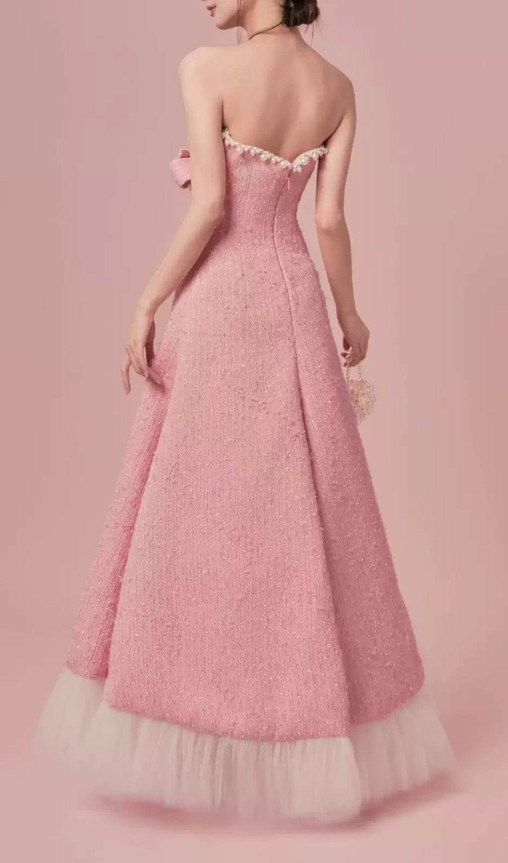 Fashionslee Women Gaphna Pink Beaded Bow Maxi Dress