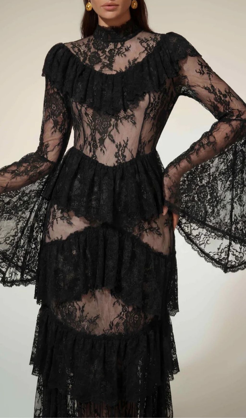 6aff64996bd0b29b894a4786ab5f8321.jpg Fashionslee Women Aloysius Flare Sleeve Lace Ruffle Maxi Dress