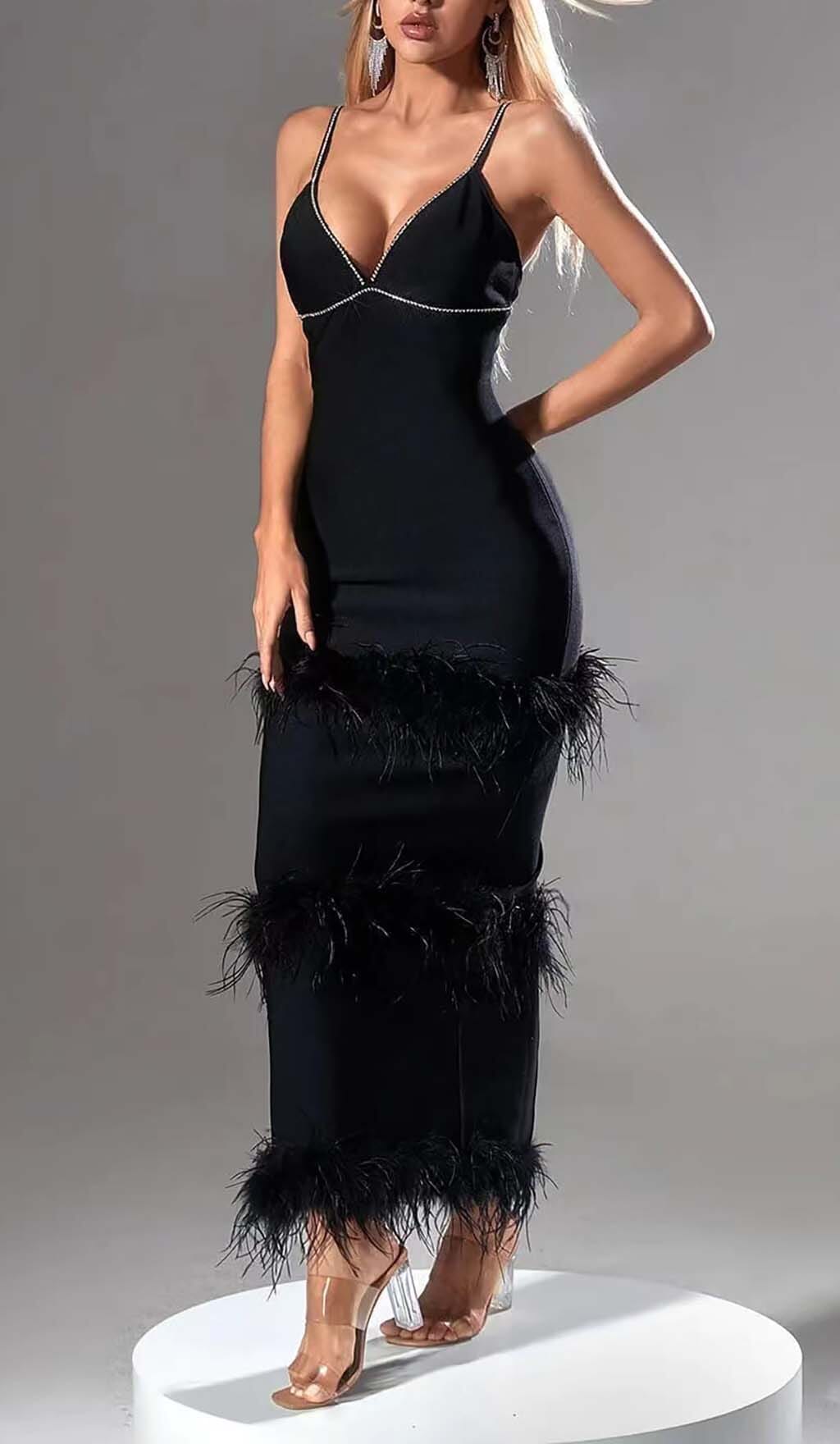 6b473975ce4c506d8b2300a829facb41.jpeg Fashionslee Women Rhinestone Tiered Feather Midi Dress In Black