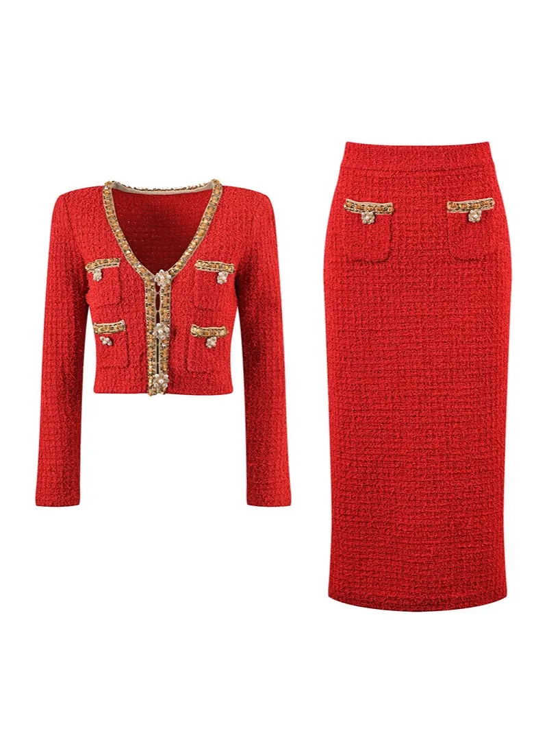 6b4b147c28380845be98deaa32a1e594 VINTAGE RED KNIT CARDIGAN SET