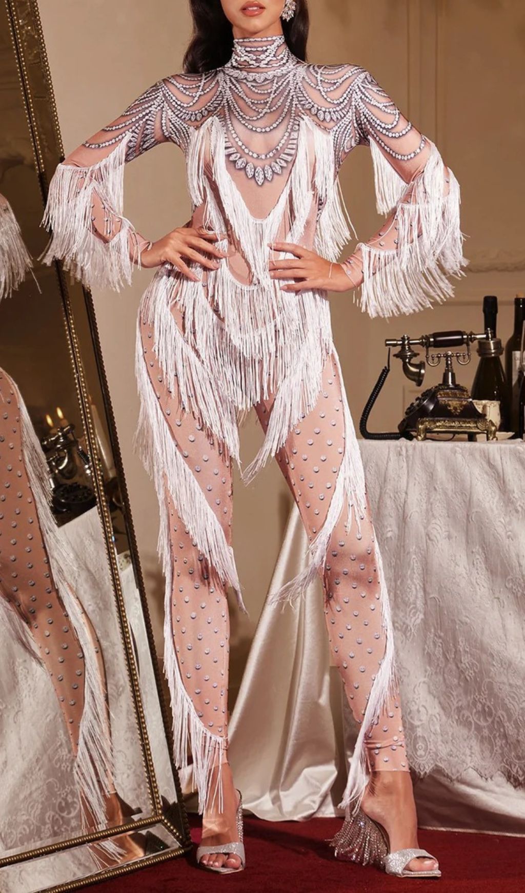 Fashionslee Women Firdaus Long Sleeve Fringe Jumpsuit