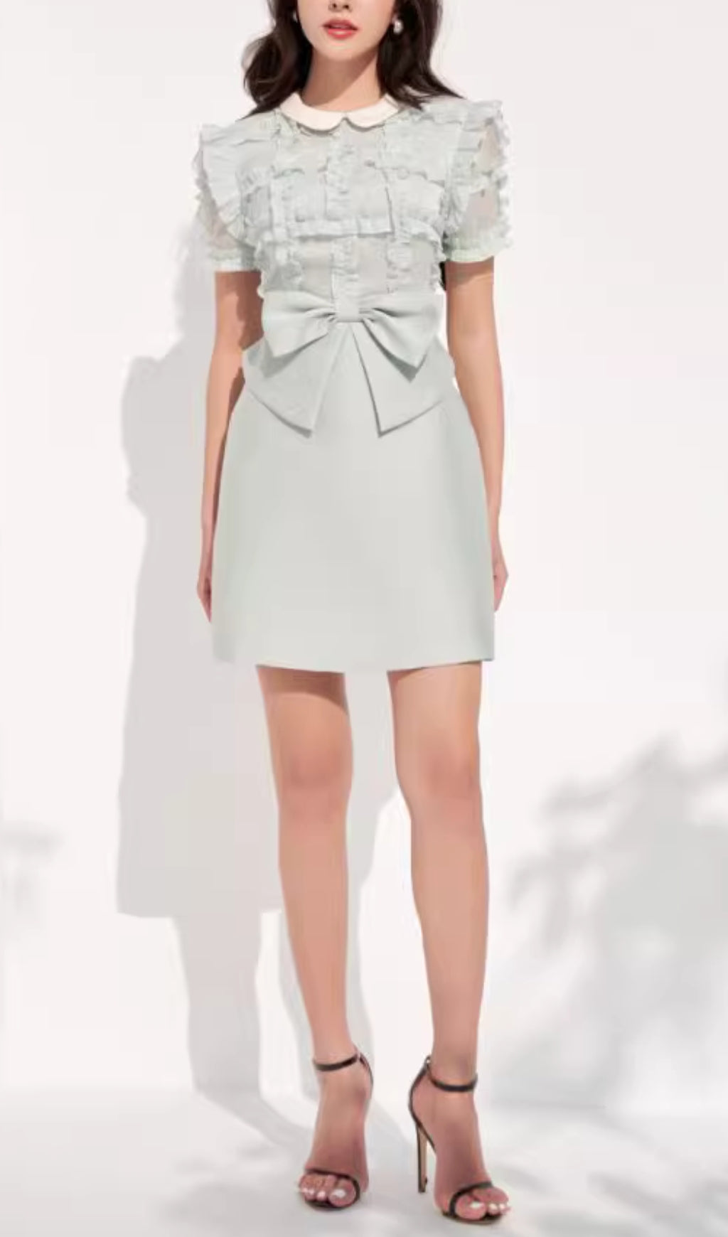 6b6648c06c72be1835f40011e5c942a2.jpeg Fashionslee Women Bow Ruffle Mini Dress With Collar