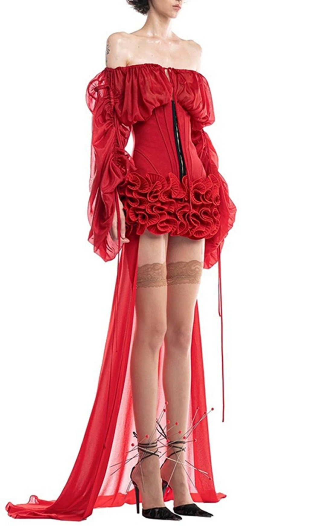 Fashionslee Women Francesca Red Corset Mesh Dress
