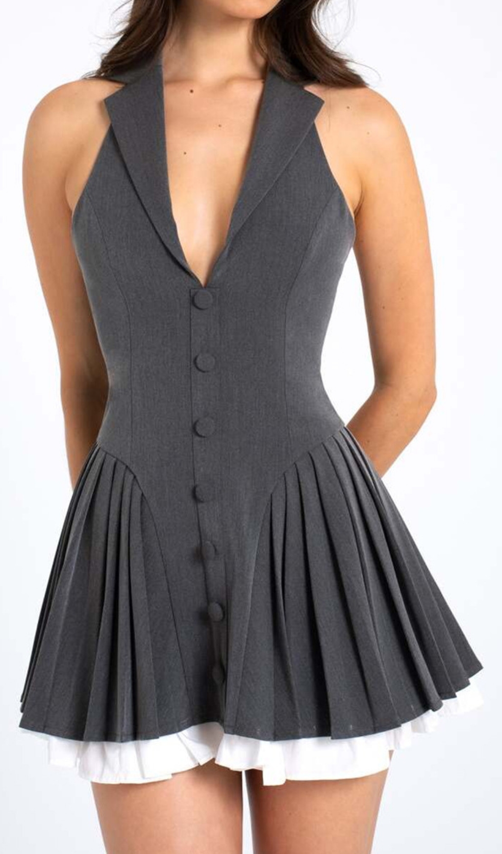 Fashionslee Women Dhriti Grey Halter Mini Dress