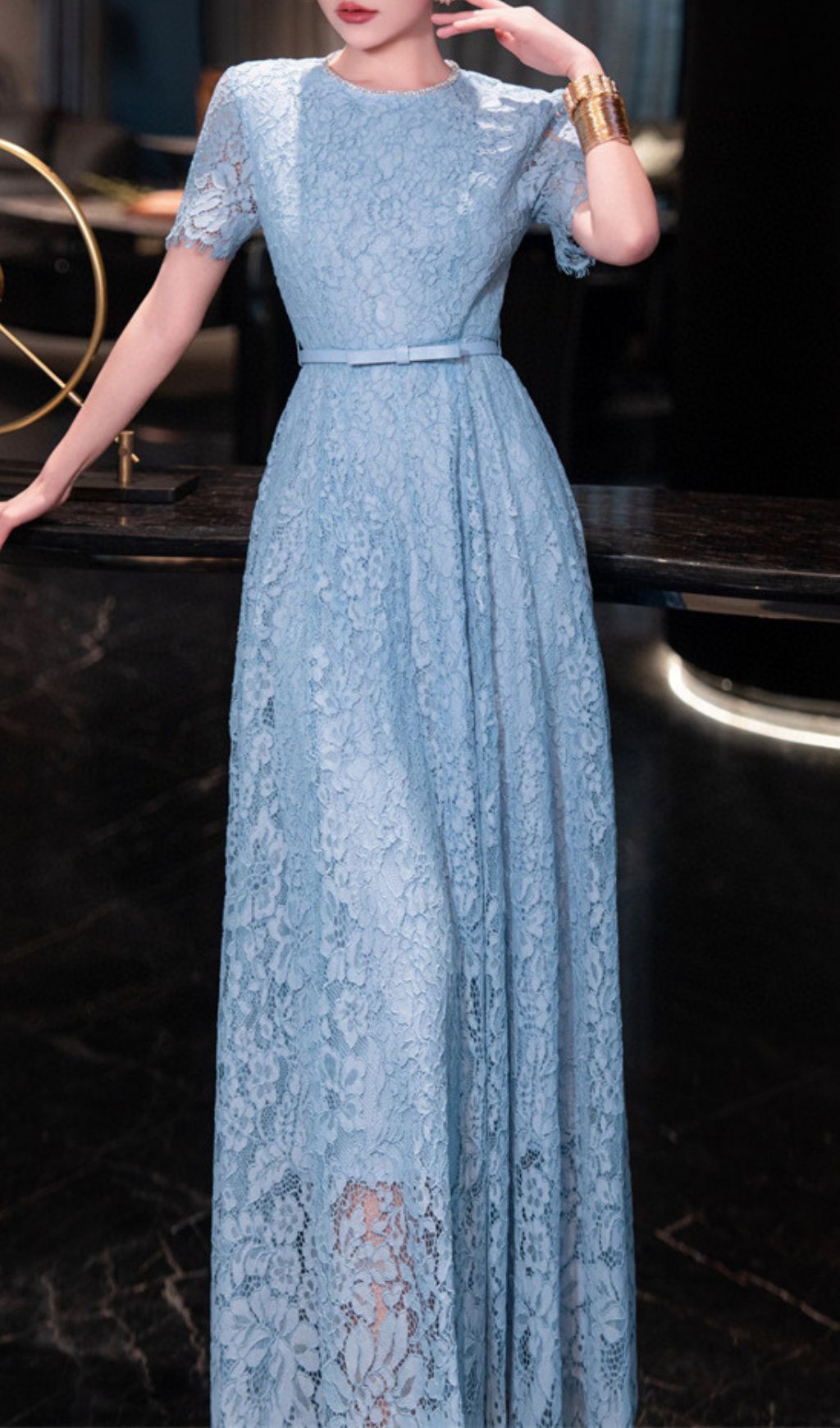 6bb58400813ab44038d63bff99234275.jpg Fashionslee Women Hilary Blue Lace Midi Dress