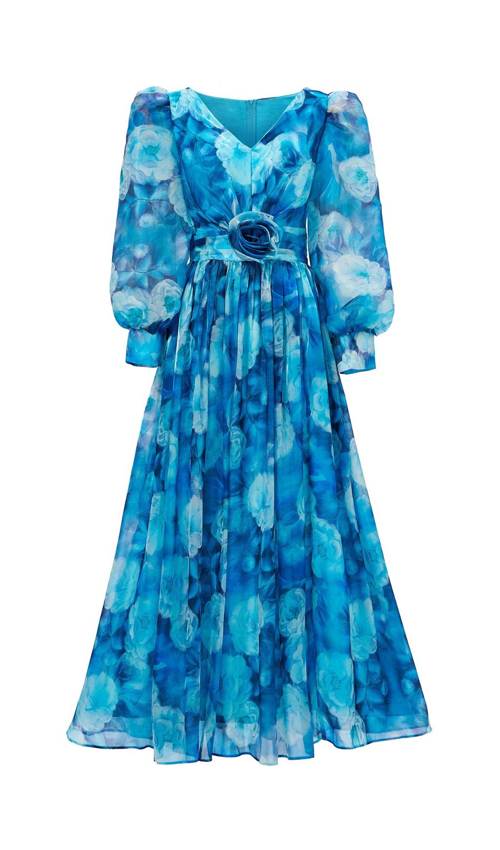 Fashionslee Women Feray Blue Floral Printed Long Sleeve Maxi Dress