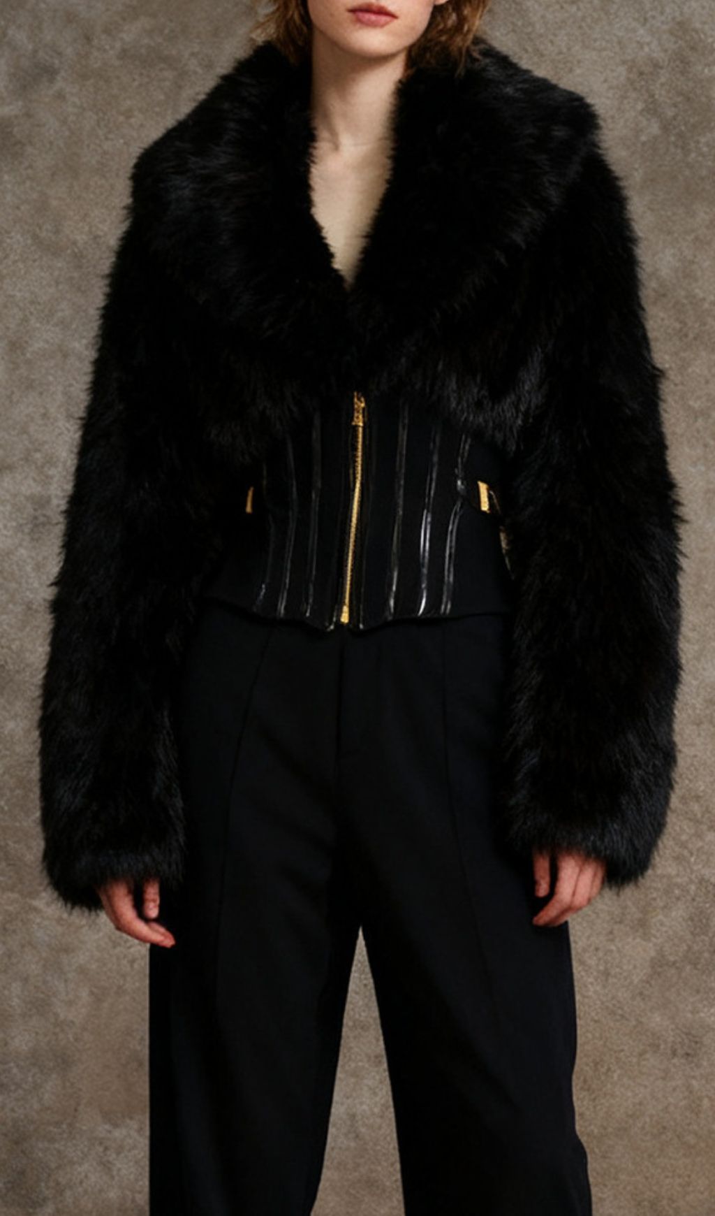 Fashionslee Women Iokina Black Faux Fur Corset Jacket