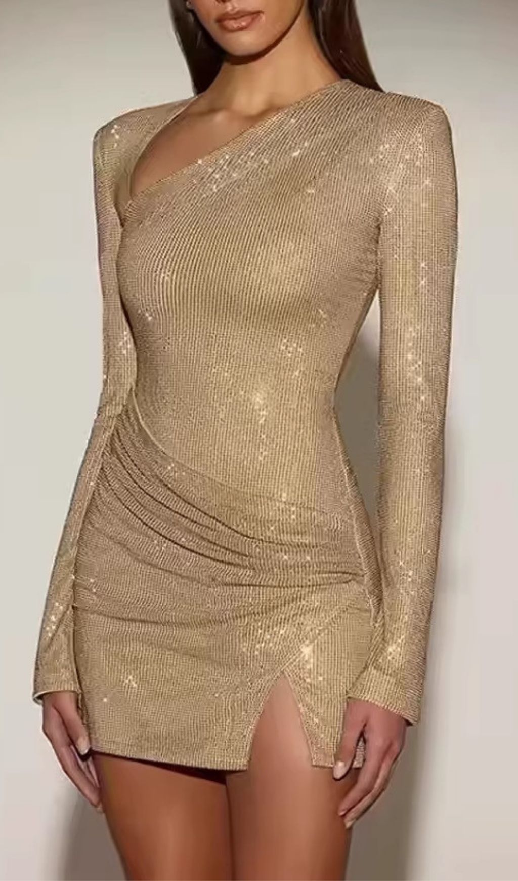 Fashionslee Women Clarrie Long Sleeve Rhinestone Mini Dress
