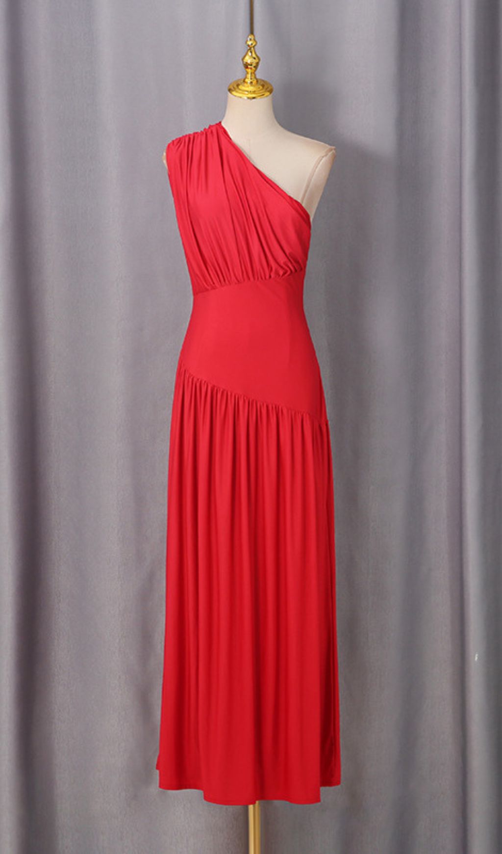 TRENDING RED ONE-SHOULDER MAXI DRESS - OWNCI