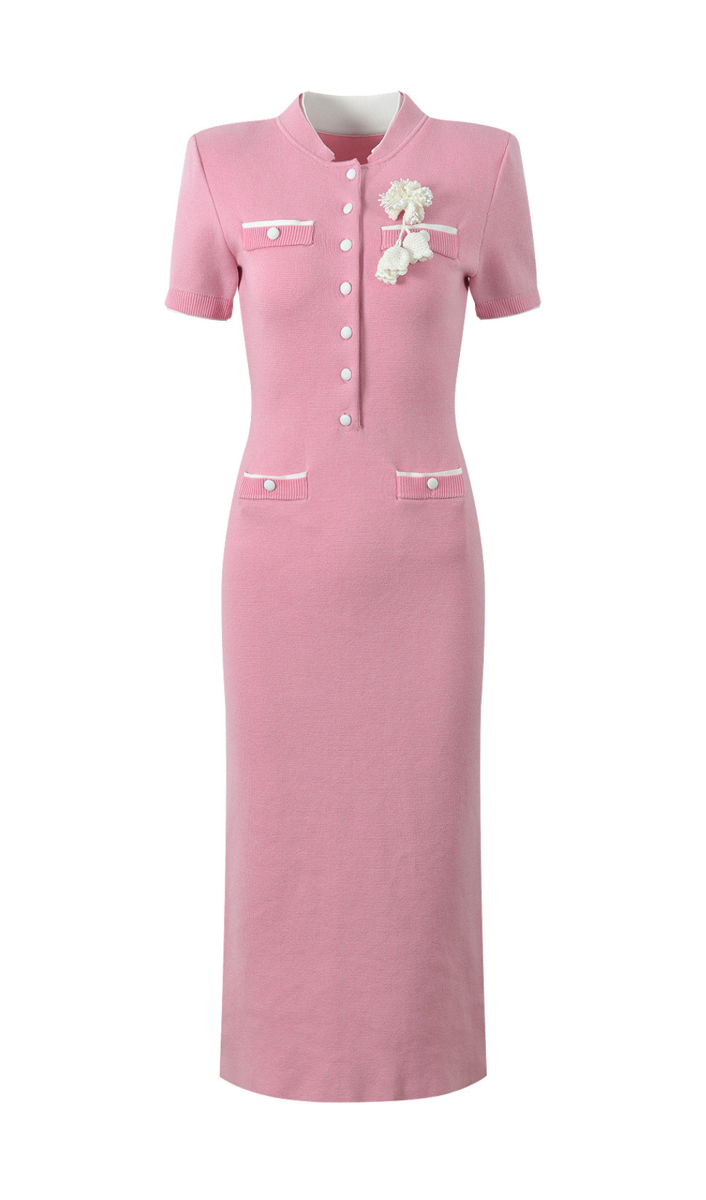 Fashionslee Women Hue Pink Flower Embellished Knit Midi Dress