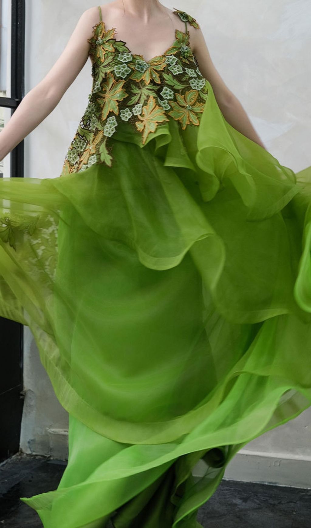 Fashionslee Women Kenda Green Embellished Maxi Dress