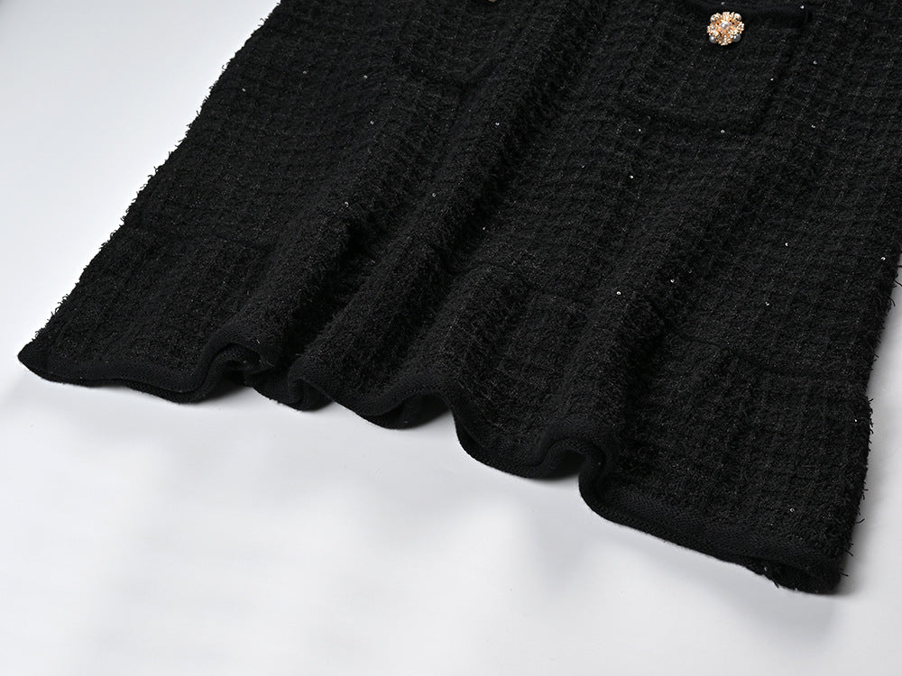 Fashionslee Women Ambre Black Knit Bow Mini Dress