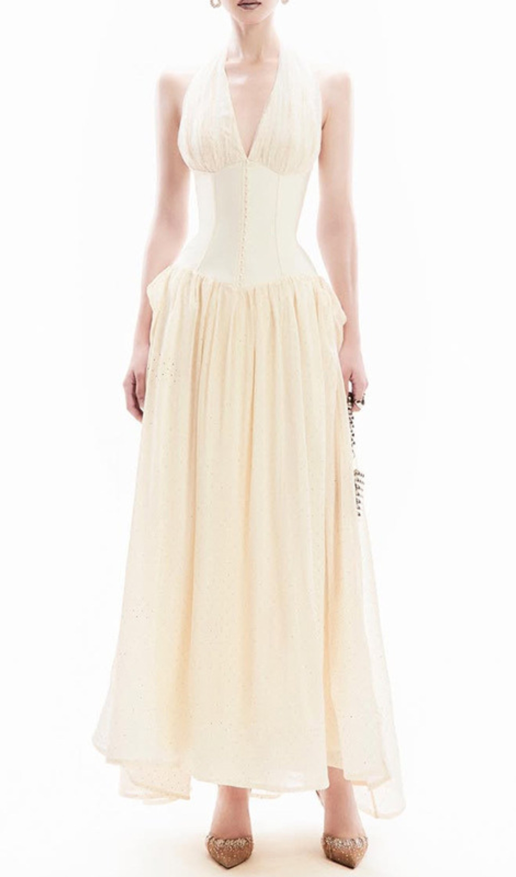 Fashionslee Women Davi Apricot Halter Corset Maxi Dress