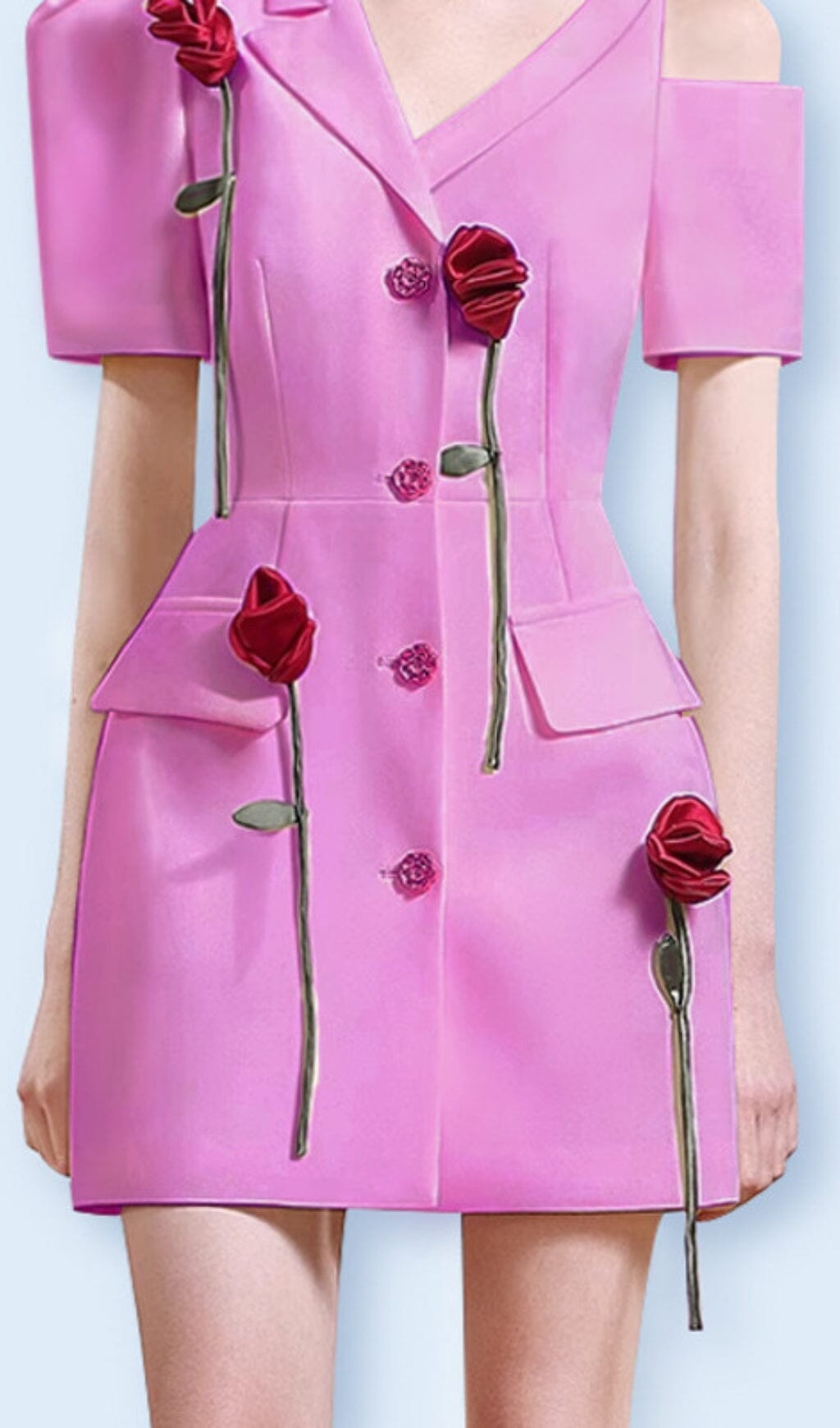 6c8e6462a5174e807776ae9fc2e9caa1.jpeg Fashionslee Women Rose-Embellished Asymmetric Jacket Dress In Pink