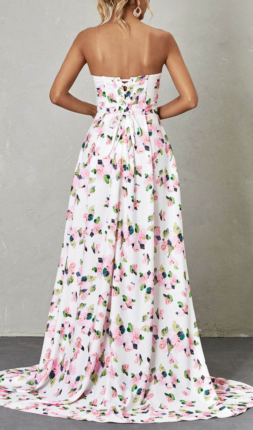 Fashionslee Women Strapless Floral Split Maxi Dress