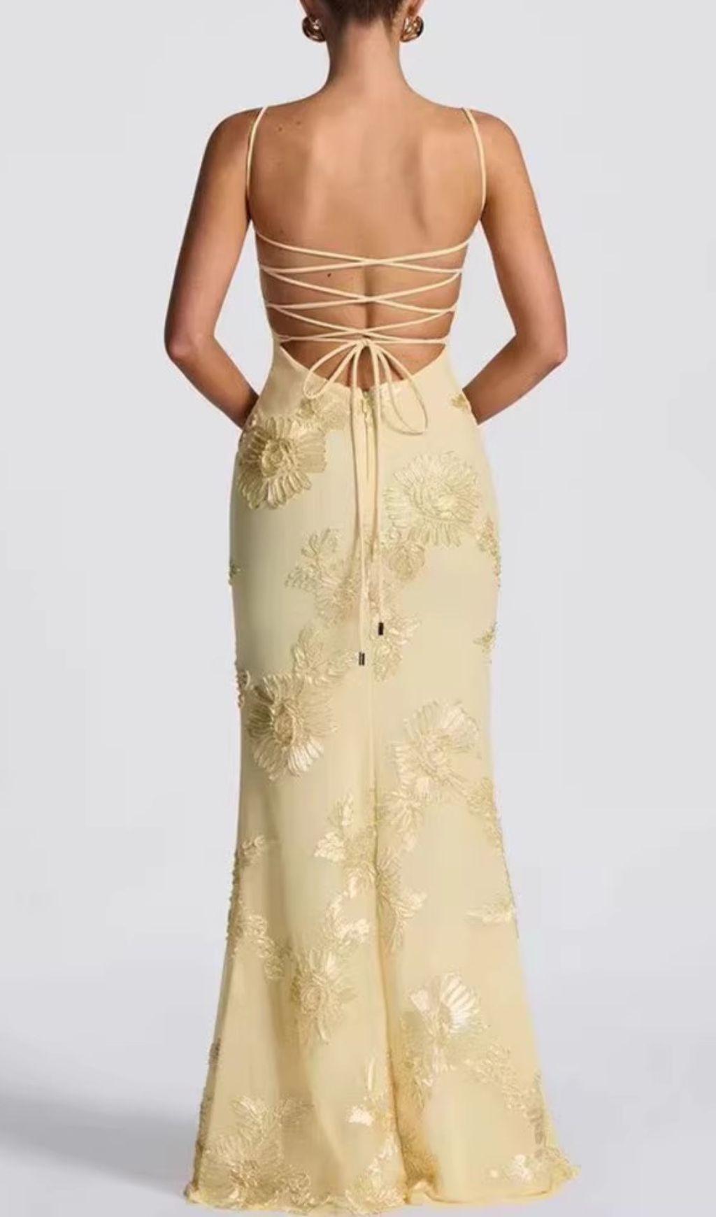 Fashionslee Women Jaleh Yellow Floral Backless Maxi Dress