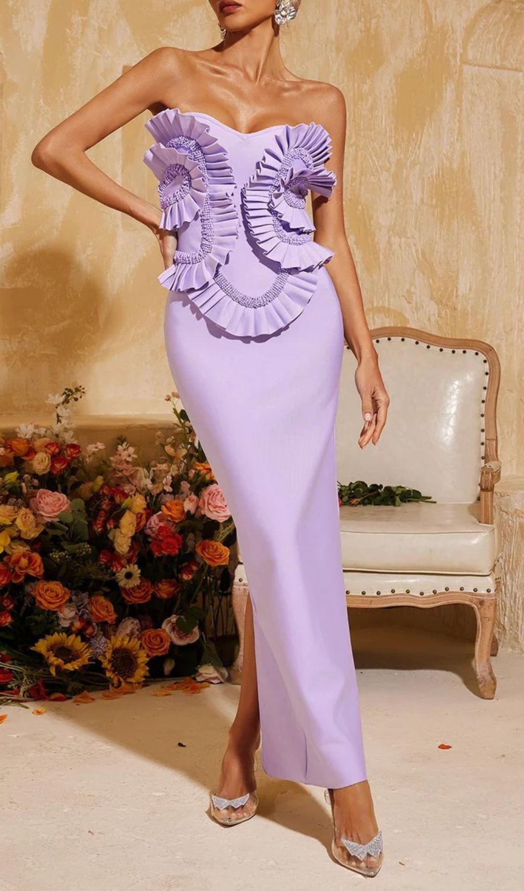 Fashionslee Women Petulah Strapless Ruched Bandage Maxi Dress