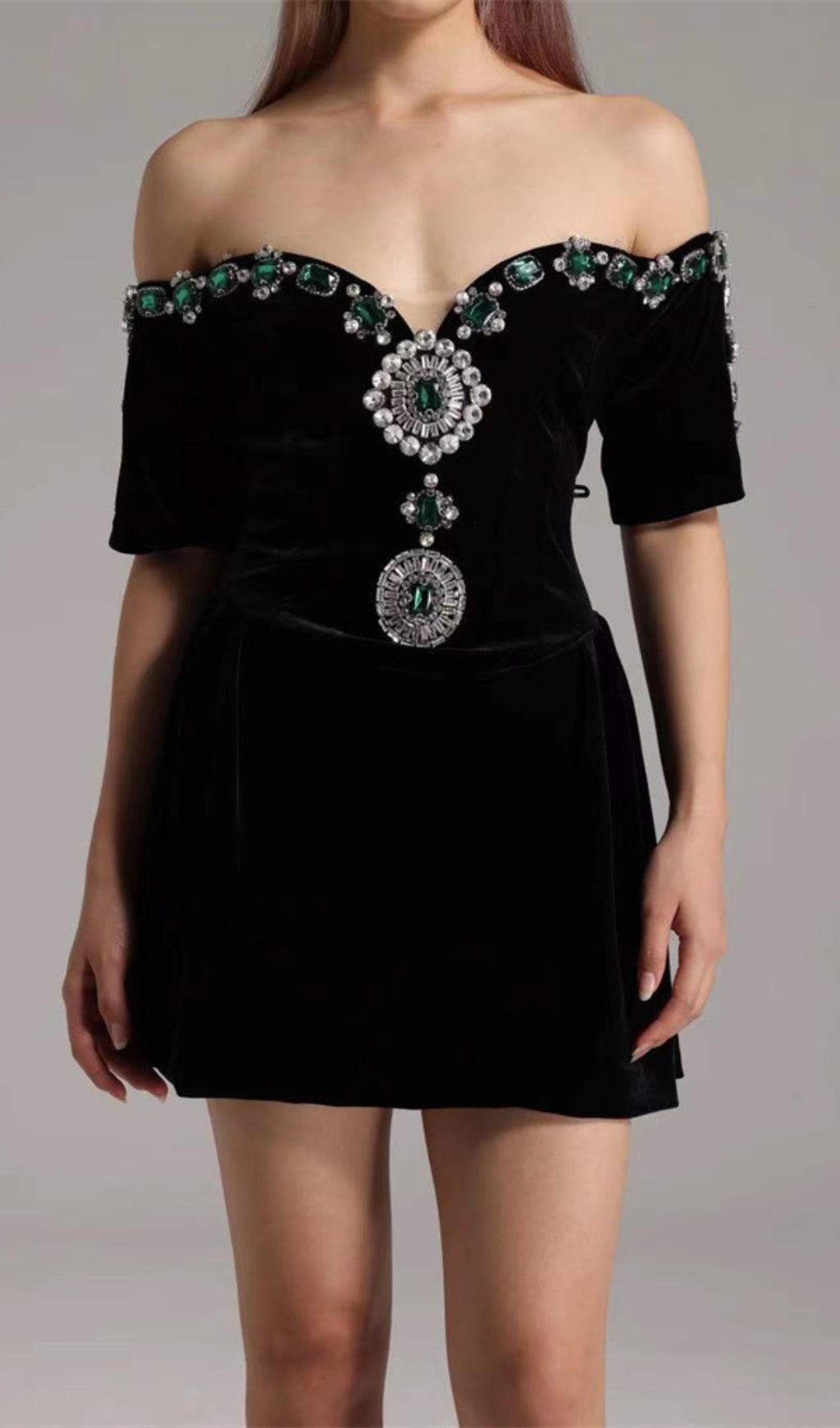6d1b0cb027df3b46639bbe581e0eb408.jpg Fashionslee Women Dottie Black Off-Shoulder Rhinestone Mini Dress