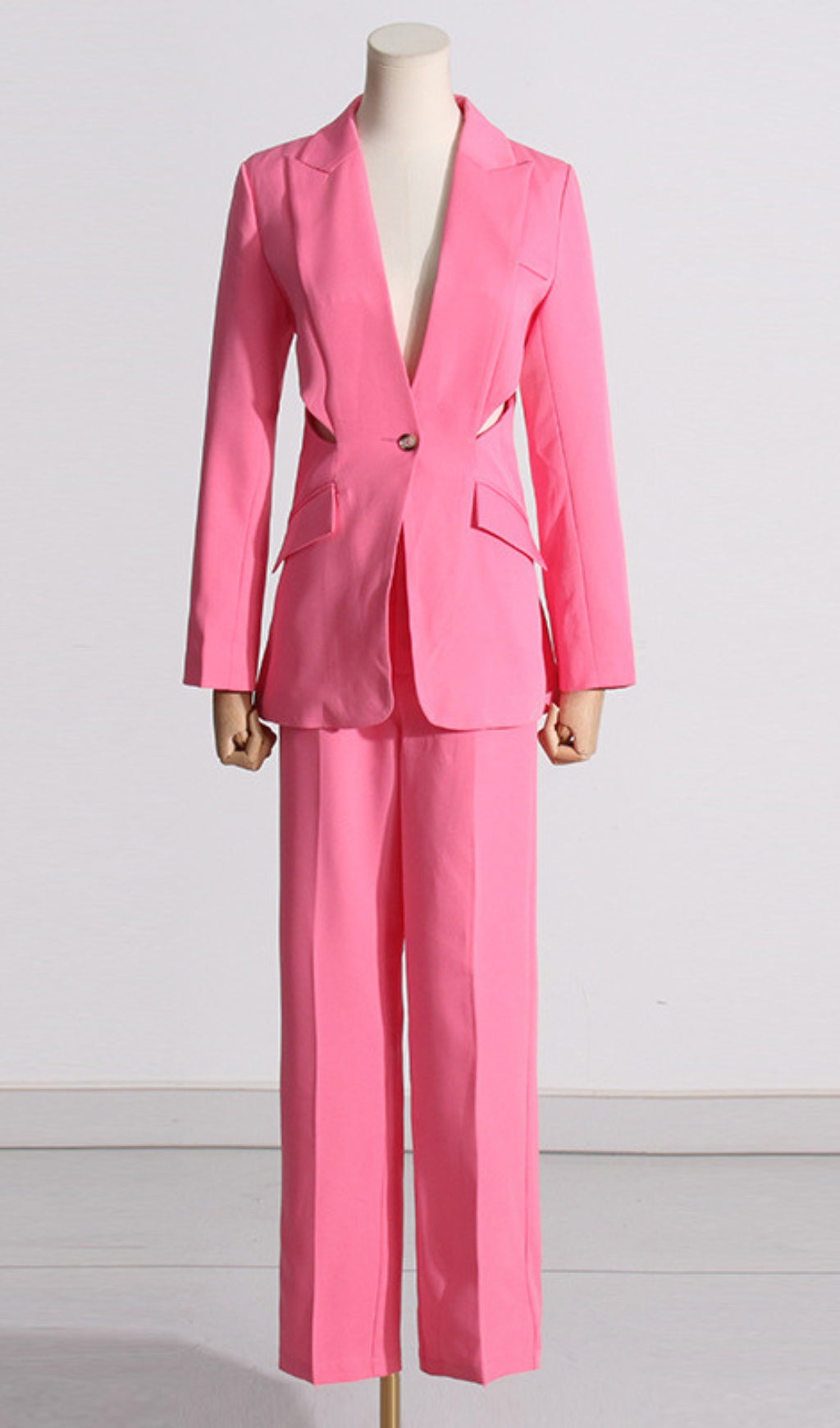 TRENDING PINK CUTOUT BLAZER SUIT - OWNCI