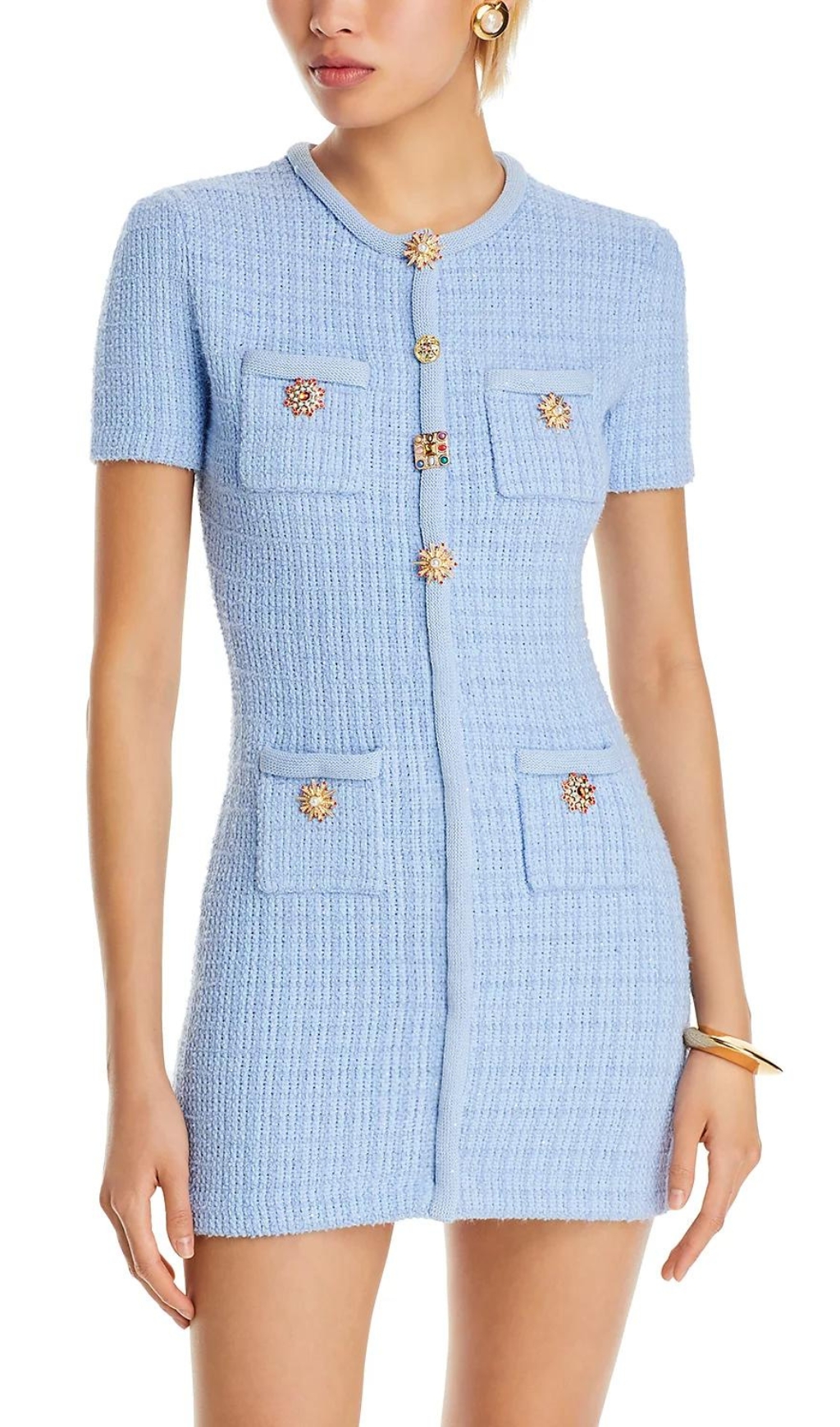 6d63045e216bb85d28e4ec97d95e2c56.jpg Fashionslee Women Baylor Blue Beaded Button Mini Dress
