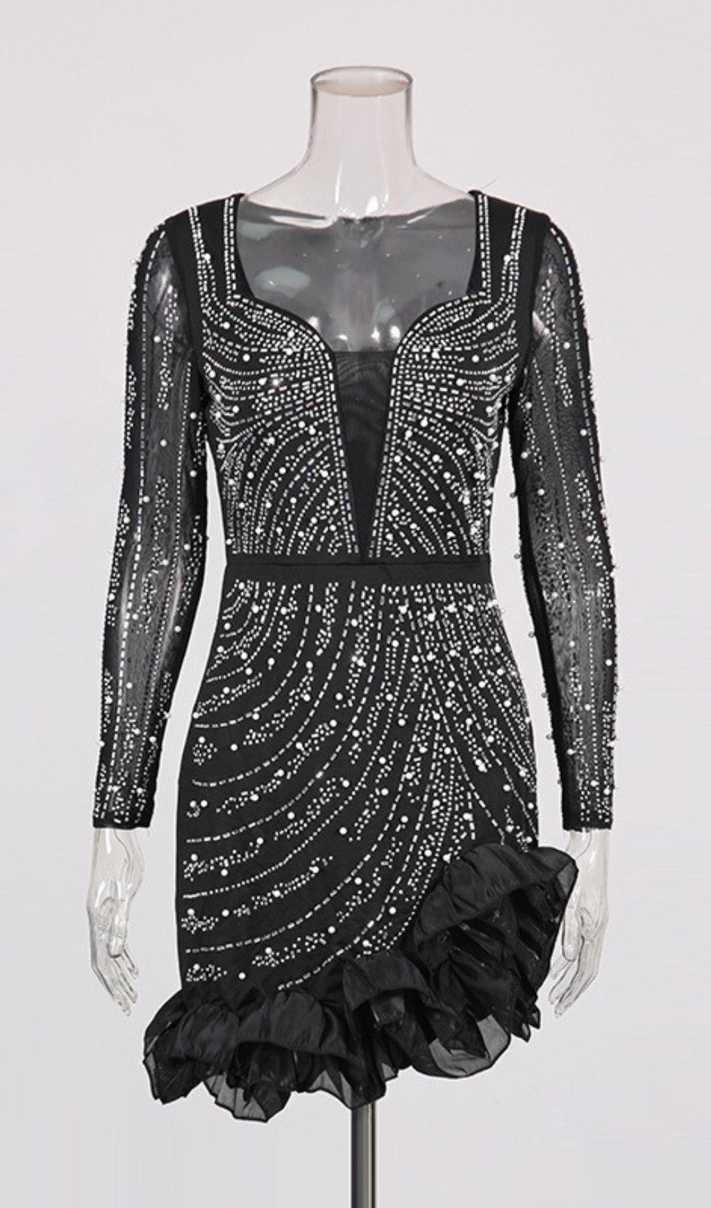 Fashionslee Women Hawkeye Black Crystal Beaded Mini Dress