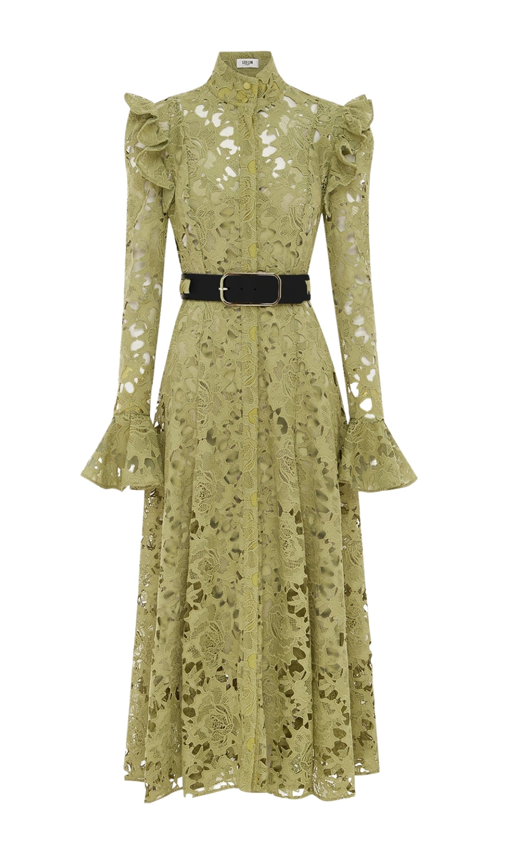 Fashionslee Women Adora Olive Lace Sleeve Midi Dress
