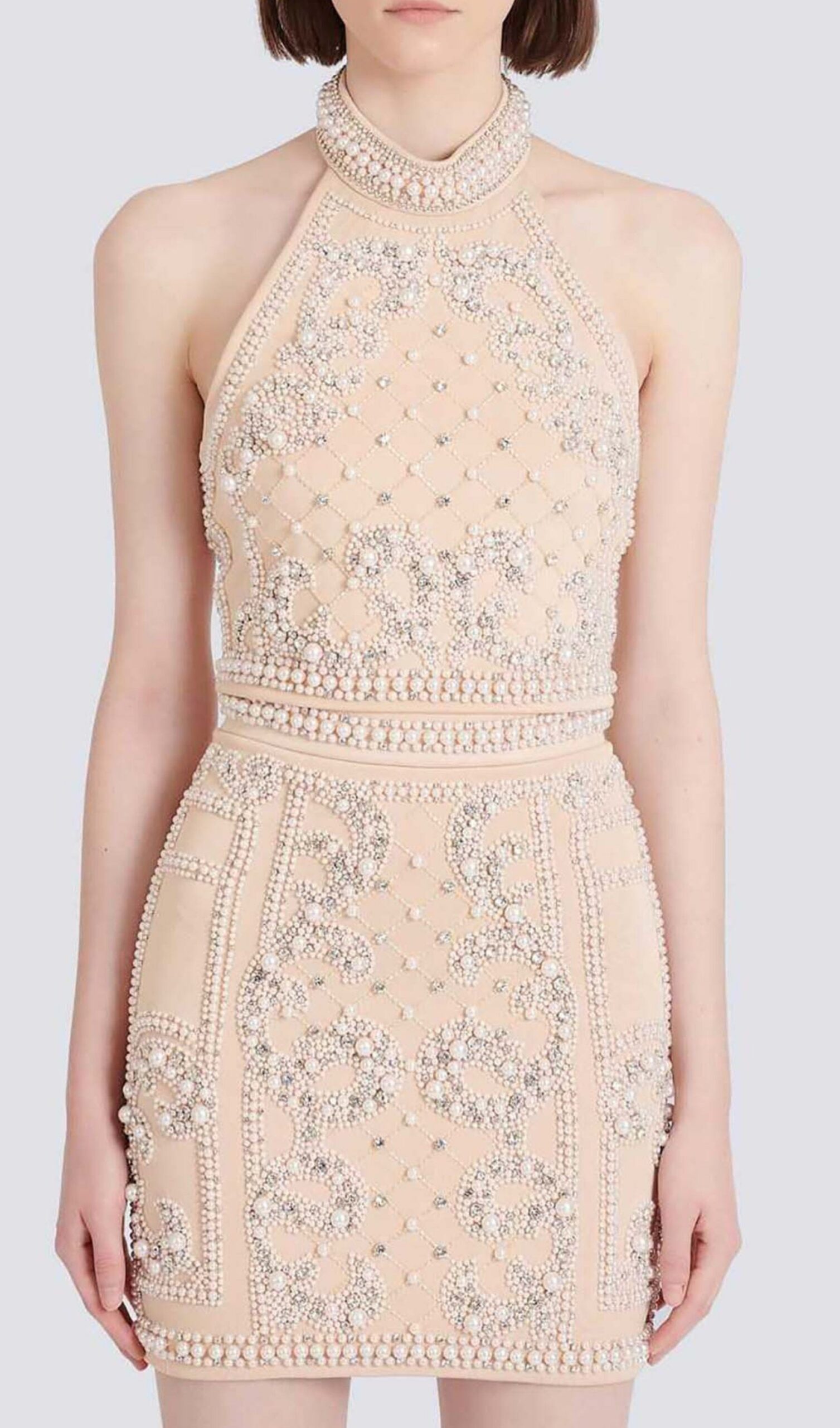 Fashionslee Women Pearl Embroidered Two Piece Set In Ivory