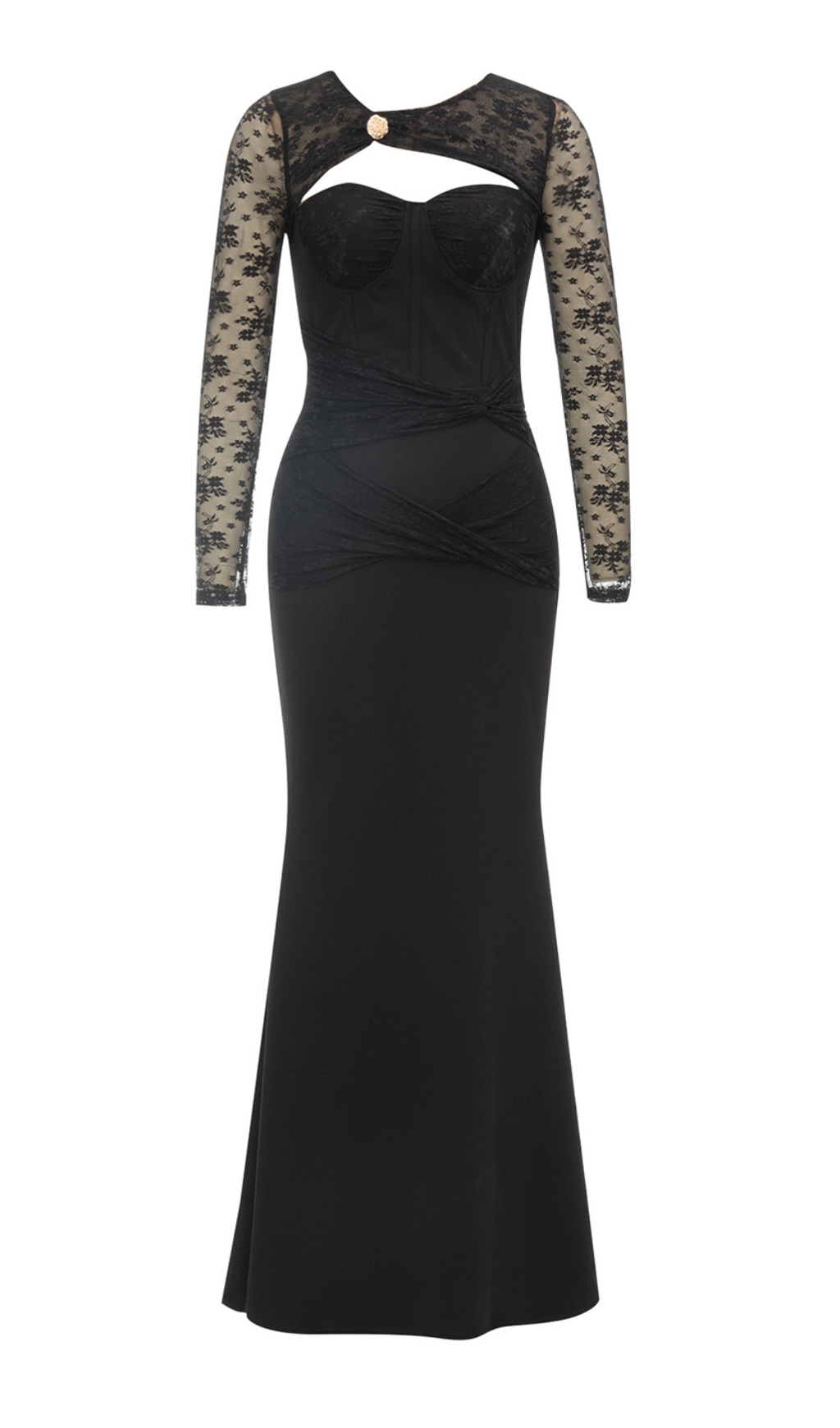Fashionslee Women Brigit Black Lace Long Sleeve Maxi Dress