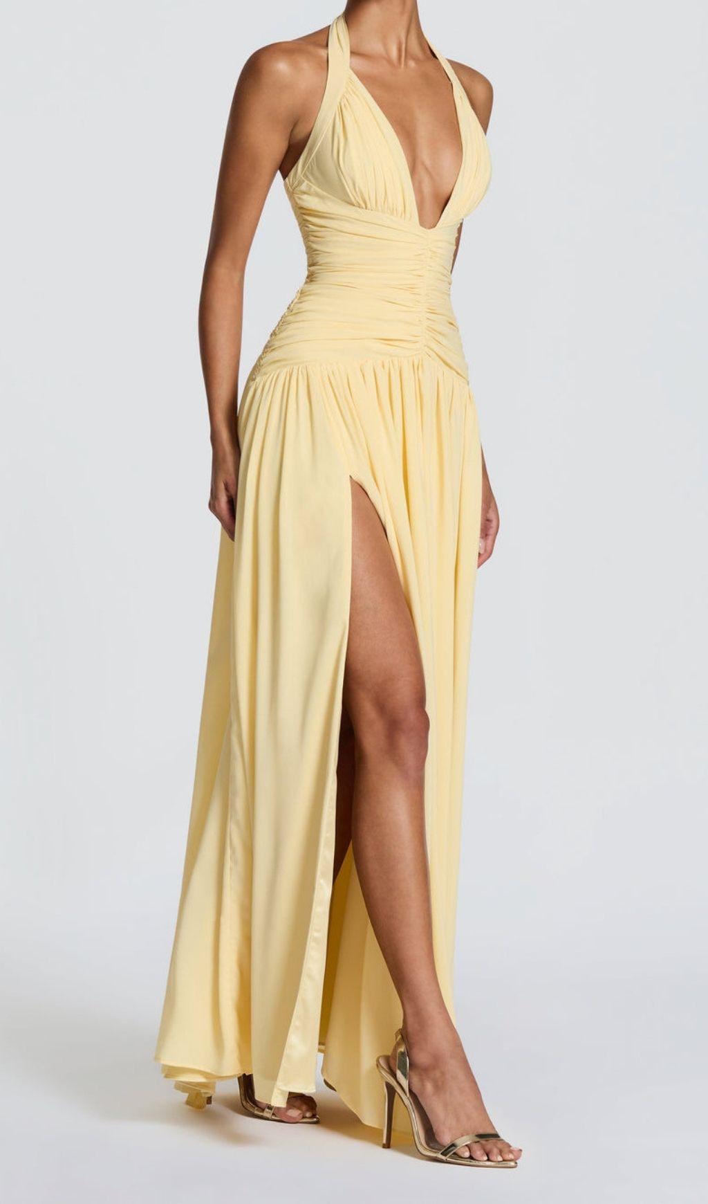 6db0677dffd1dce89b4dffa8b484b3b9.jpg Fashionslee Women Kelley Yellow Halter Ruched Maxi Dress