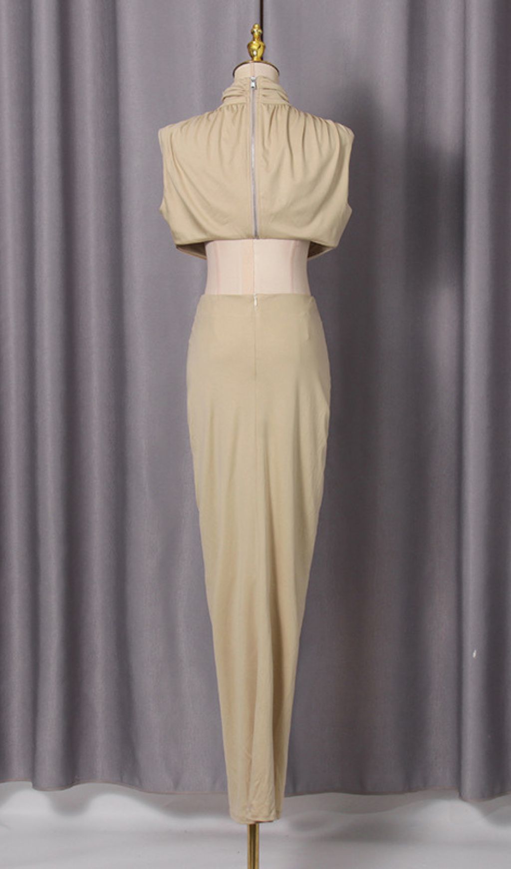 TRENDING KHAKI HALTER CUTOUT MAXI DRESS - OWNCI TRENDING KHAKI HALTER CUTOUT MAXI DRESS - OWNCI