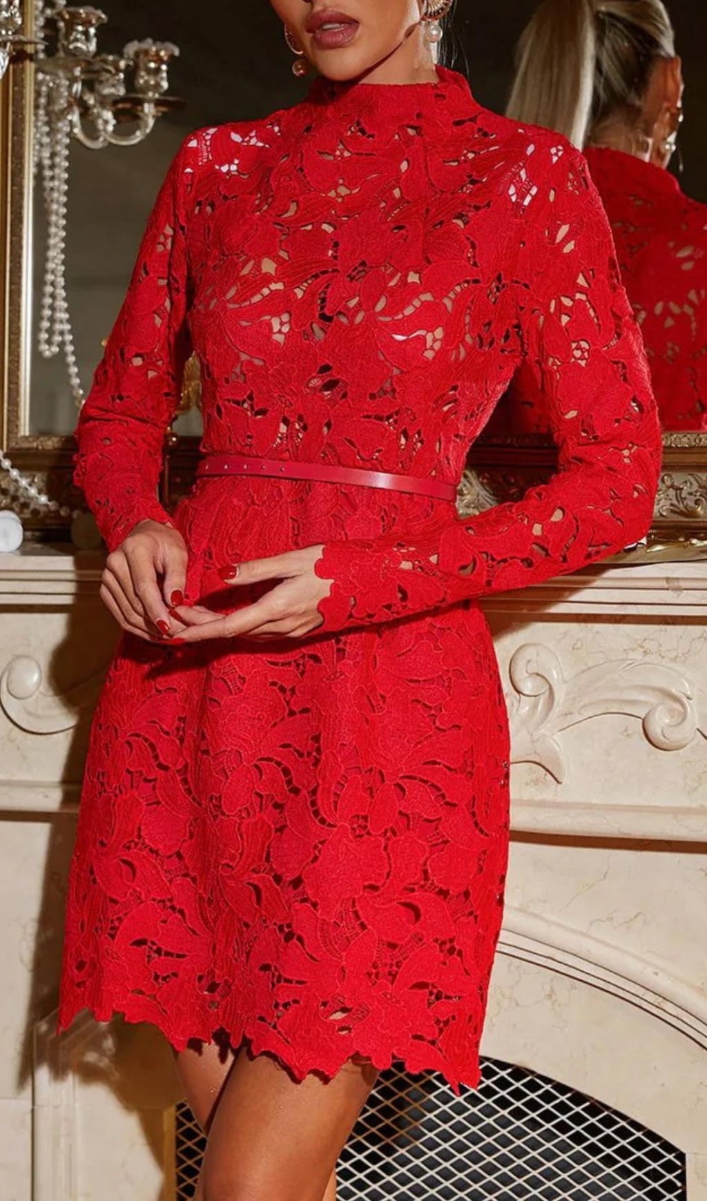 Fashionslee Women Hwita Long Sleeve Cutout Embroidered Mini Dress