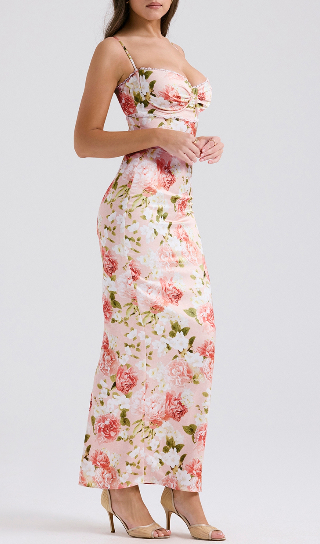 6dc11ad0e8aeb792a3f33bb18ecc15e5.jpg Fashionslee Women Beasley Pink Peony Print Slit Maxi Dress