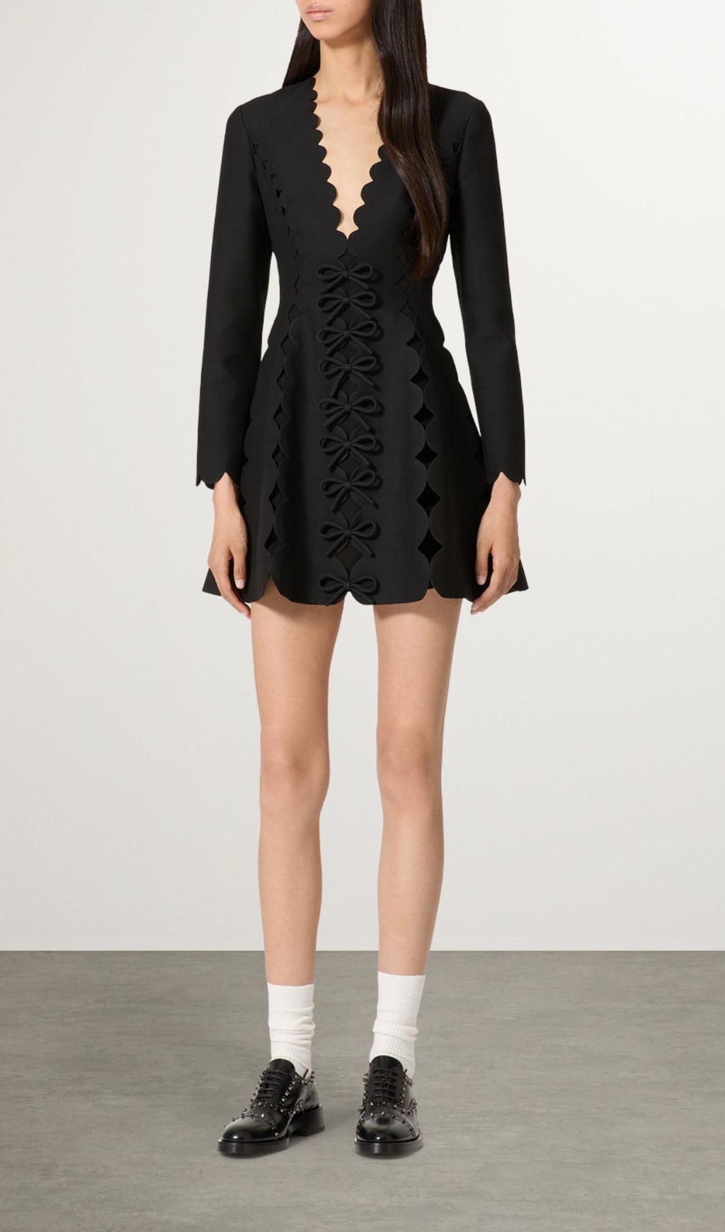 Fashionslee Women Breonna Black Bow Long Sleeve Mini Dress