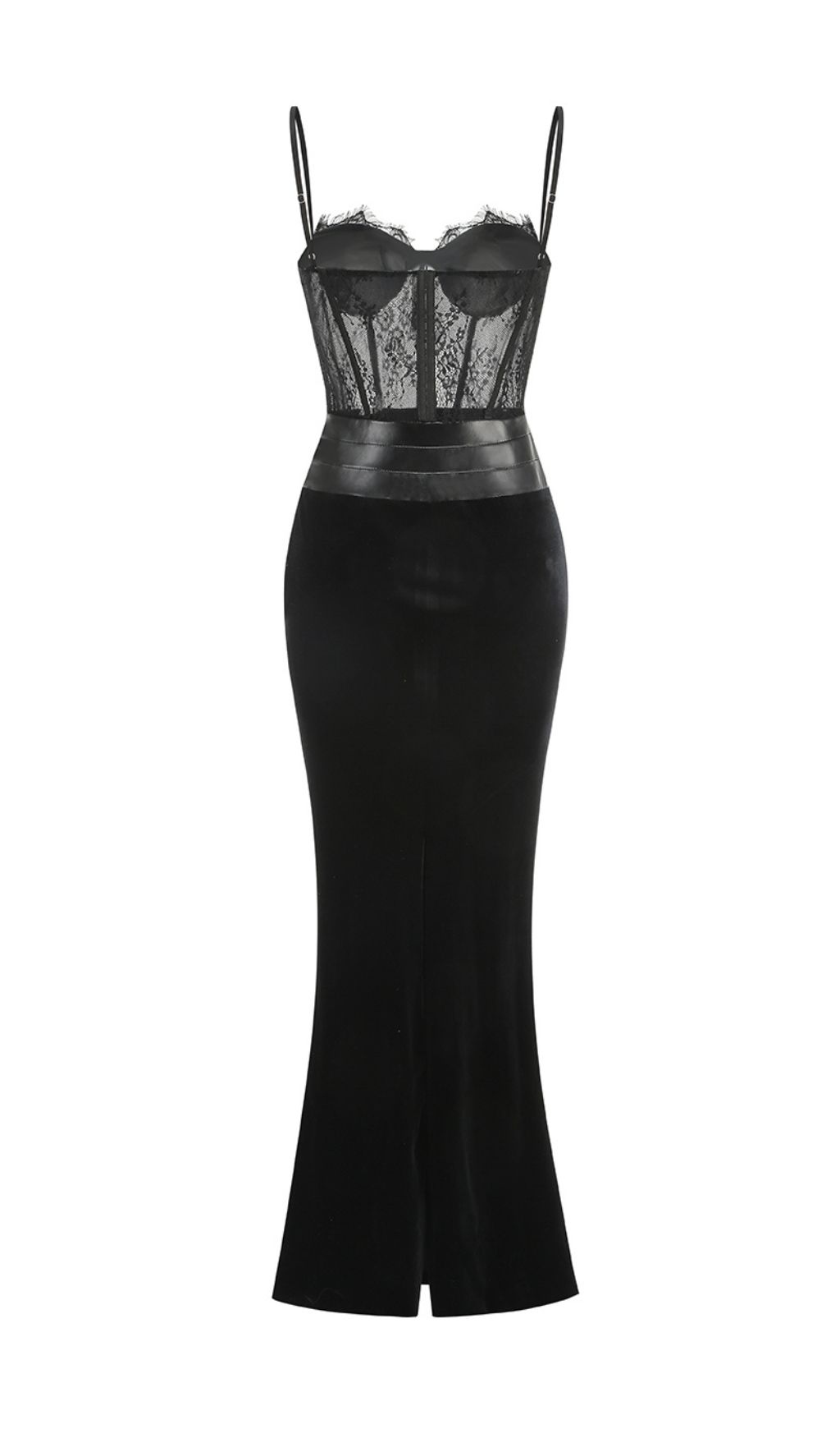 Fashionslee Women Fantasia Black Lace Corset Maxi Dress